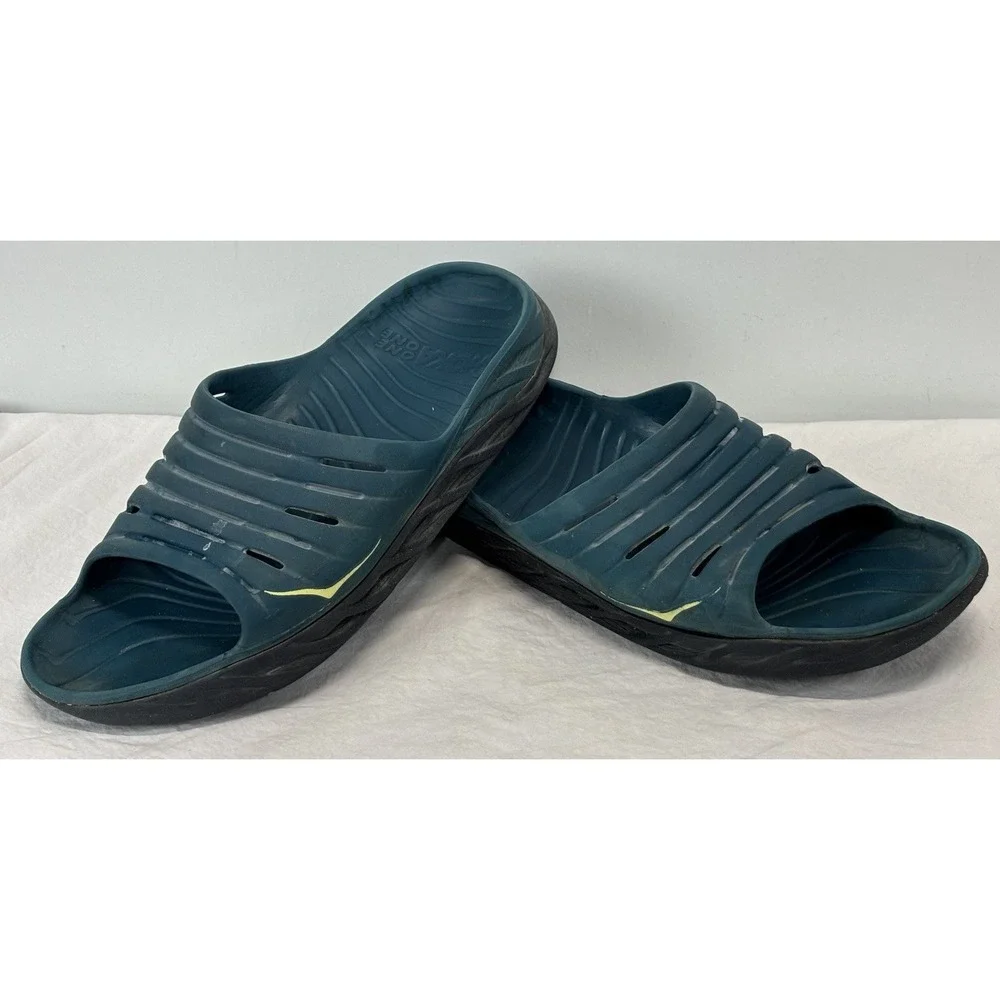Hoka One One Men's Ora Recovery Slide Sandals Slip On Blue Mens Size 13 FAIR